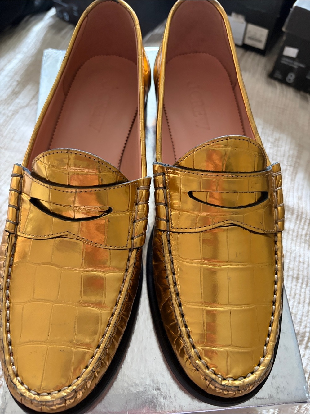 J. Crew Metallic Gold Croc-Embossed Women's Penny Loafers